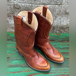 Vintage Double H Leather Lined Work Western Boots 8 2E Made In USA #1607 Brown